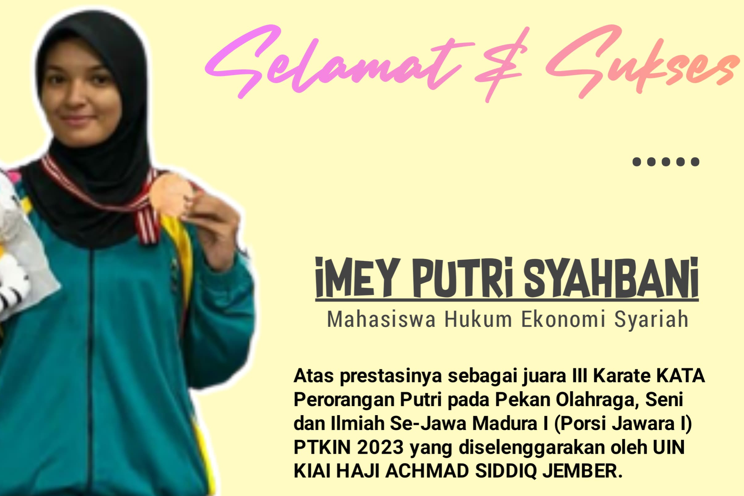 MAHASISWA HUKUM EKONOMI SYARIAH FAKULTAS SYARIAH SUMBANGKAN MEDALI PERUNGGU PADA PORSI JAWARA 1 DI UIN KHAS JEMBER